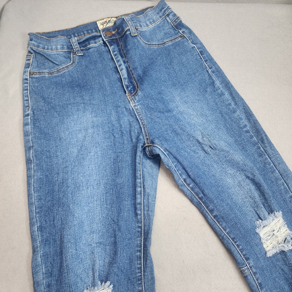 Denim Blvd Flare Jeans Blue Distressed High Rise Raw Hem Women Size 9 DBP0583